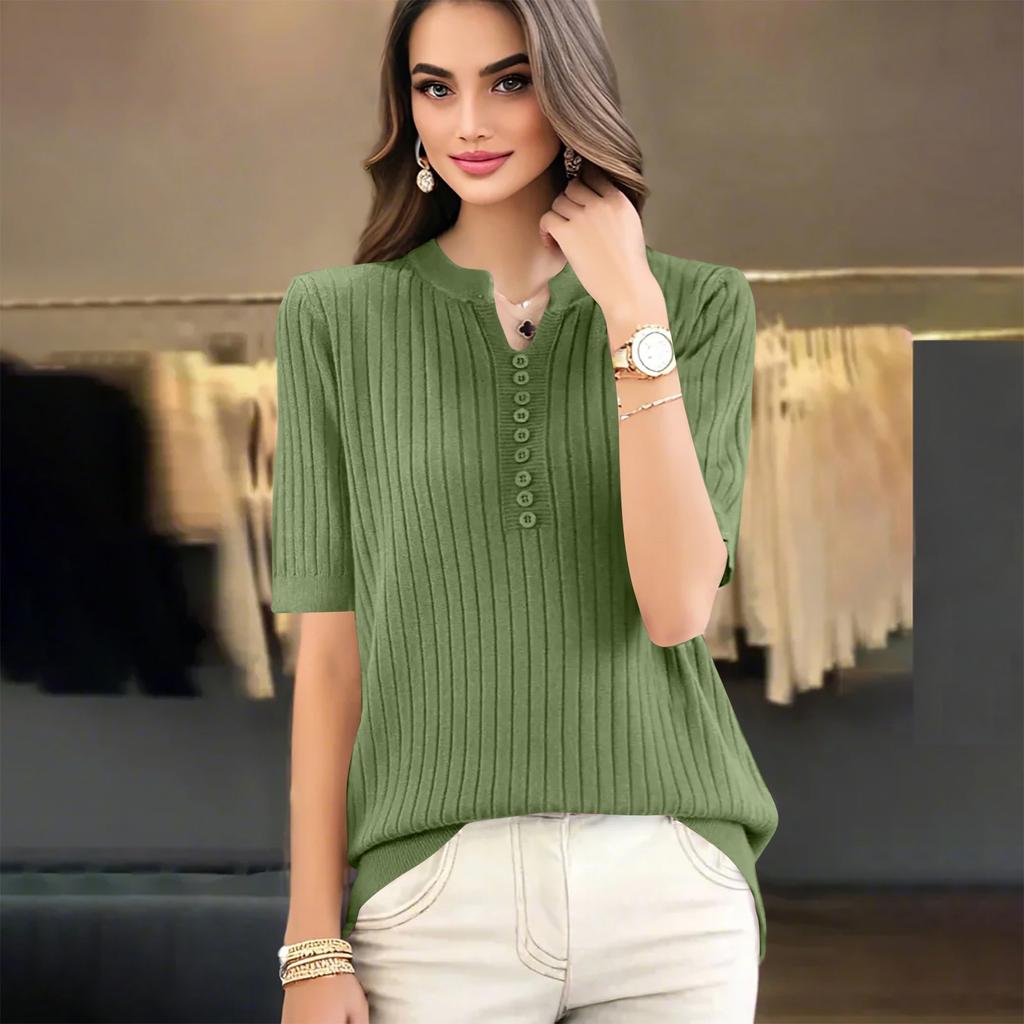 Fashion Knit Sweater Short Sleeve V-neck Slim-Fit Base Shirt Short Sleeve Top For Women