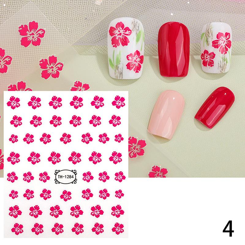 Hibiscus Flowers Nail Art Stickers Colourfu Nail Decals Flower Nails Design Nail Designer Supplies Manicure Diy Decoration 4