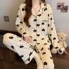 Spring and Autumn Women's Pajamas Loungewear Set Girl Love Cardigan Pajamas Crinkled Fabric Loungewear Long Sleeve Set