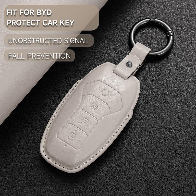 Leather Car Key Cover Case Protection Shell Keychain for BYD Tang EV600 Han EV Yuan ATTO 3 Song PLUS Pro MAX DMI Qin Dolphin