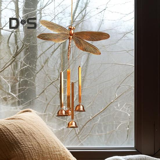 Vintage Dragonfly Wind Chime Weather-proof Indoor Outdoor Garden Patio Metal Dragonfly Hanging Wind Bell Decoration Ornament