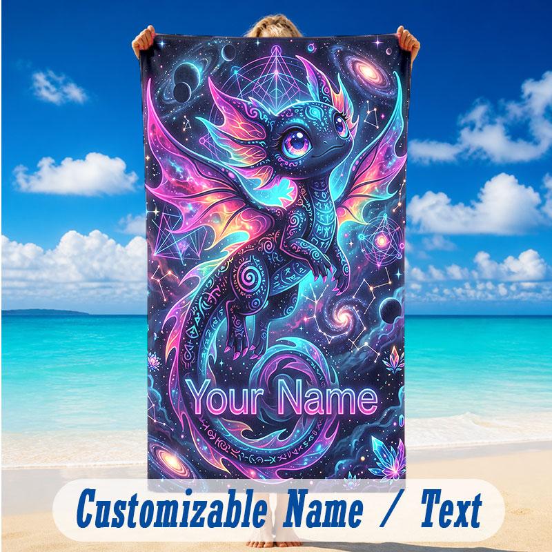Dragon Phoenix Theme Beach Towel Personalized Custom Name & Text Soft Quick Dry Beach Towel for Swimming Travel