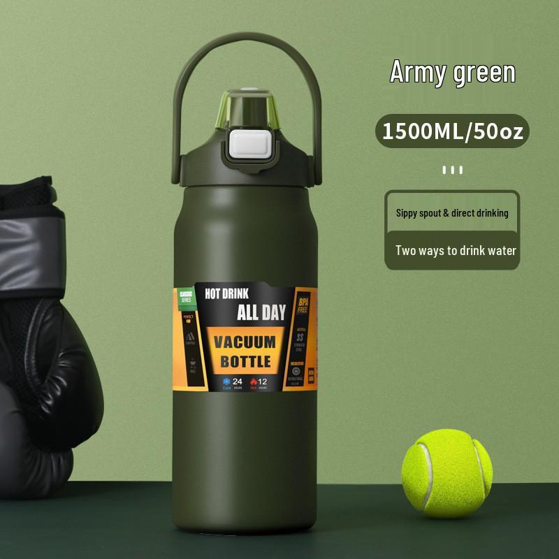 304 Stainless Steel Large Capacity Thermos Mug with Double Handle - Portable Mountaineering Water Bottle