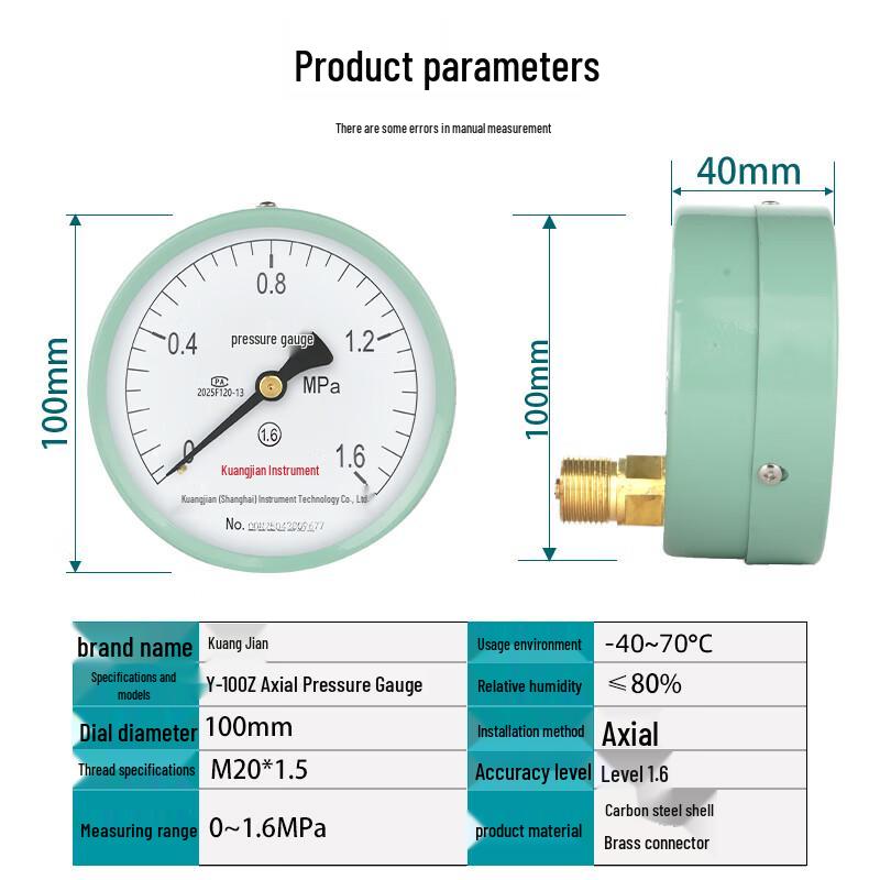 CONJANT Y-100Z Axial Pressure Gauge (CN Version)