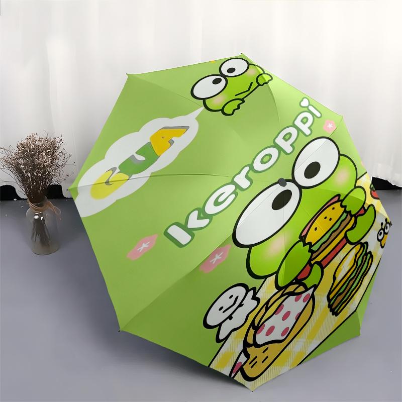 Keroppi,Picnic Automatic Folding Umbrella-Simple 8-Rib Design, Bright Cartoon Pattern, Durable Iron Frame, Suitable For Travel, Outdoor, Bea