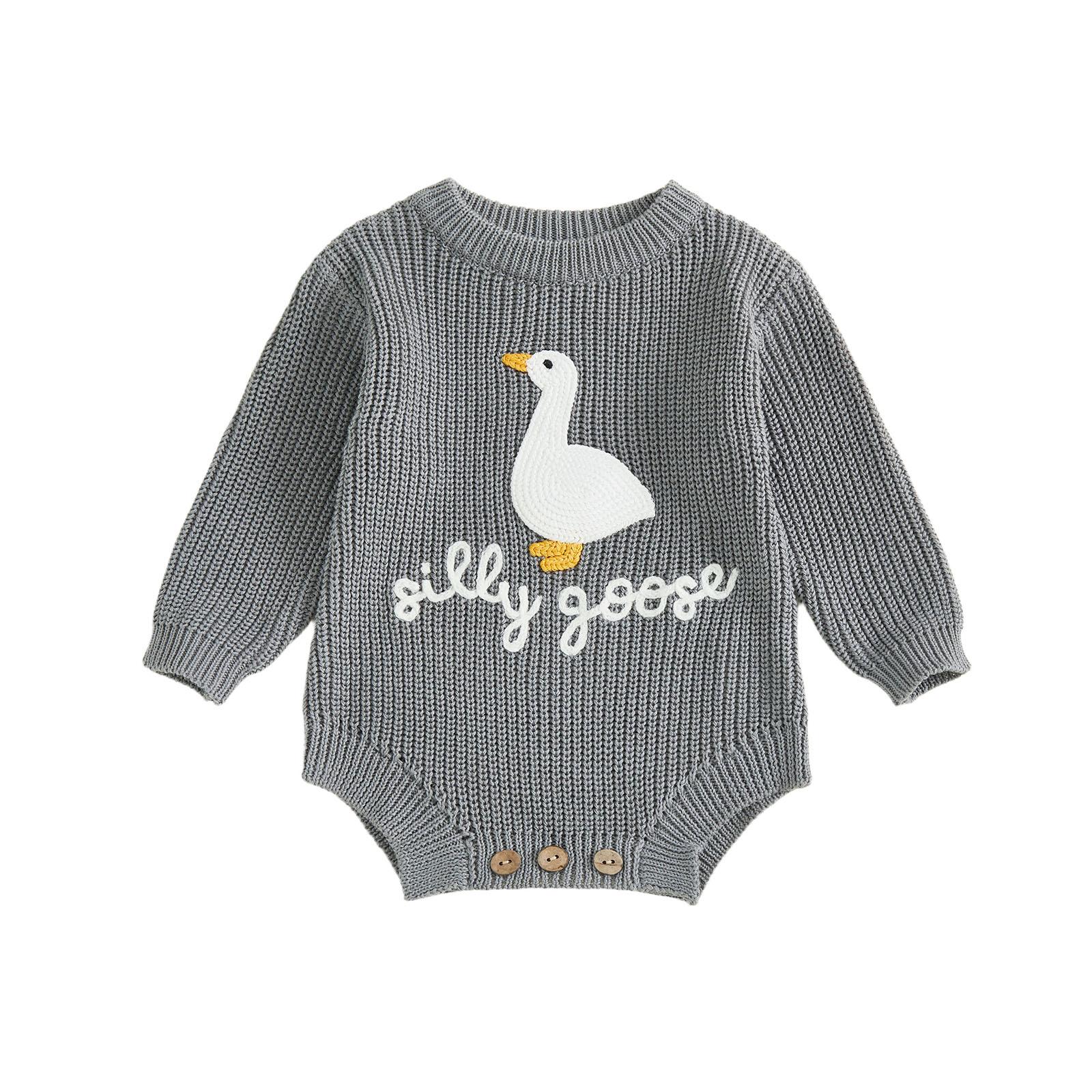 

Infant Baby Knitted Rompers Cute Long Sleeve Round Neck White Goose Letter Embroidery Jumpsuit 0-3 Months синий