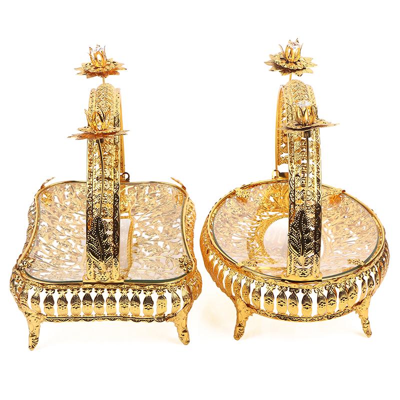 Creative Vintage Gold Round Square Fruit Plate Multi-Function Metal Snack Storage Plate Afternoon Tea Candy Dessert Stand