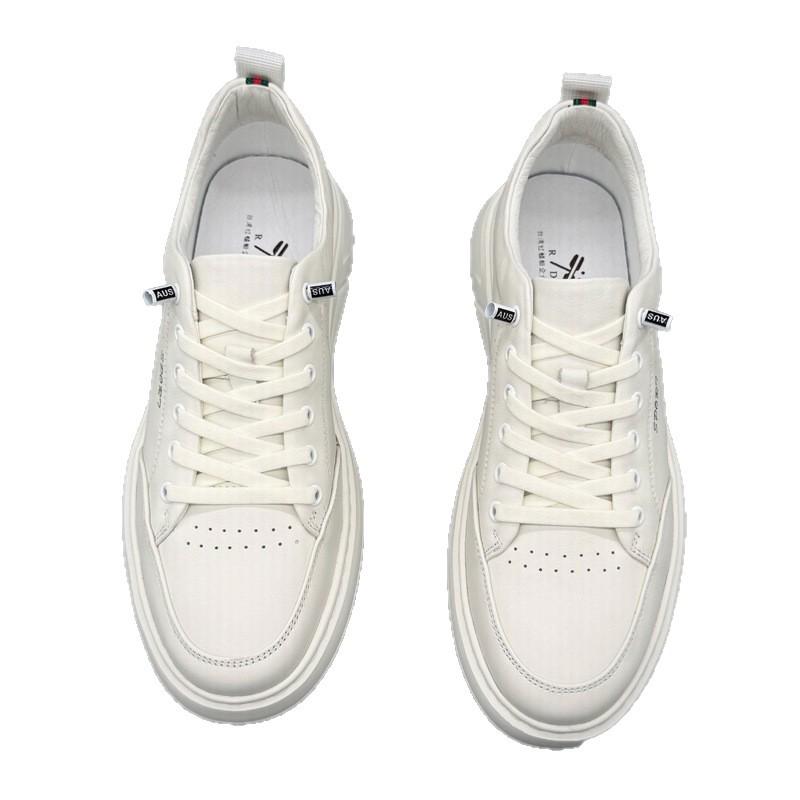 Men's Genuine Cowhide Casual Skate Shoes - Versatile, Lightweight, Breathable White Leather for Autumn Trend.