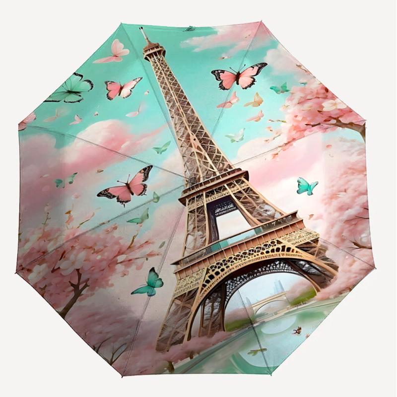 1PC Eiffel Tower Butterfly Umbrella-8-Rib Reinforced, Automatic Open, Lightweight & Durable, Fashion Accessory for Outdoor, J0359