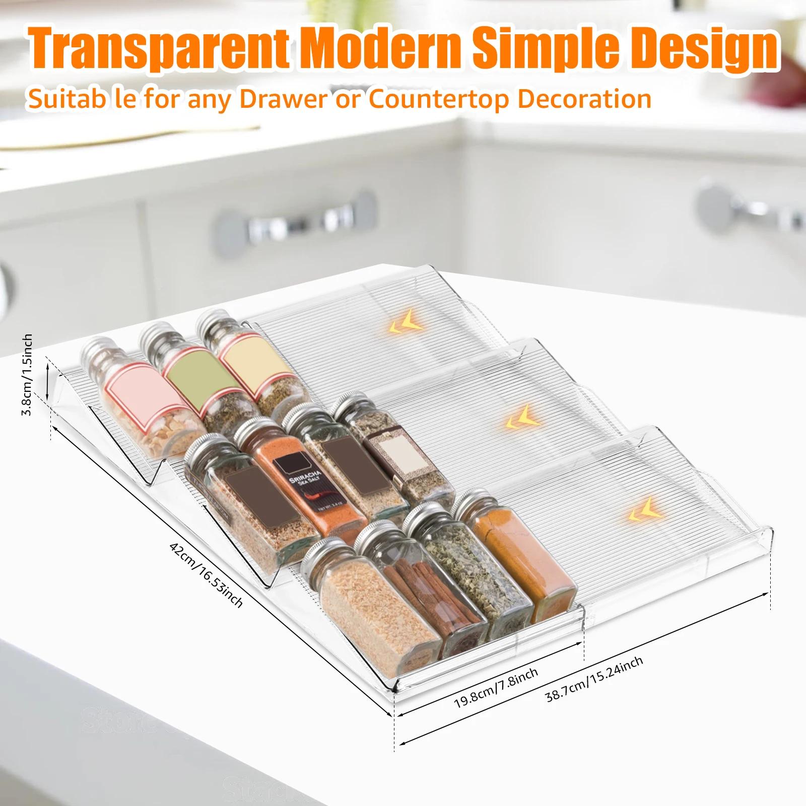 

3 Layer Spice Drawer Organizer Expandable Spice Jar Rack Tray Plastic Seasoning Organizer Cabinet Kitchen Shelves for Countertop прозорий