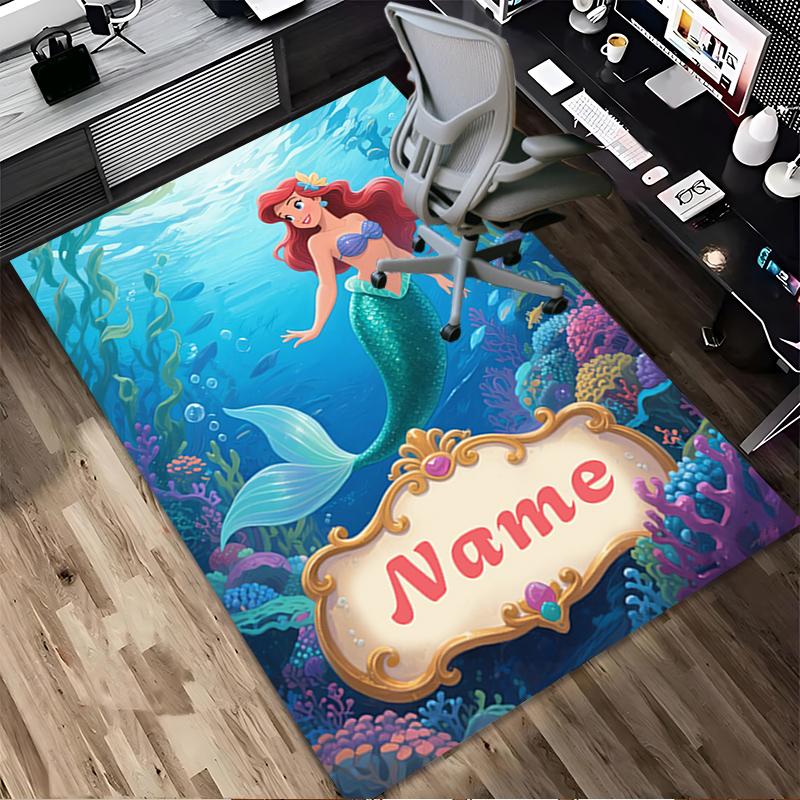 Custom Name Mermaid Garden Living Room Non-Slip Area Rug Soft Carpet for Bedroom Kids Playroom Sofa Office Home Decor Doormat