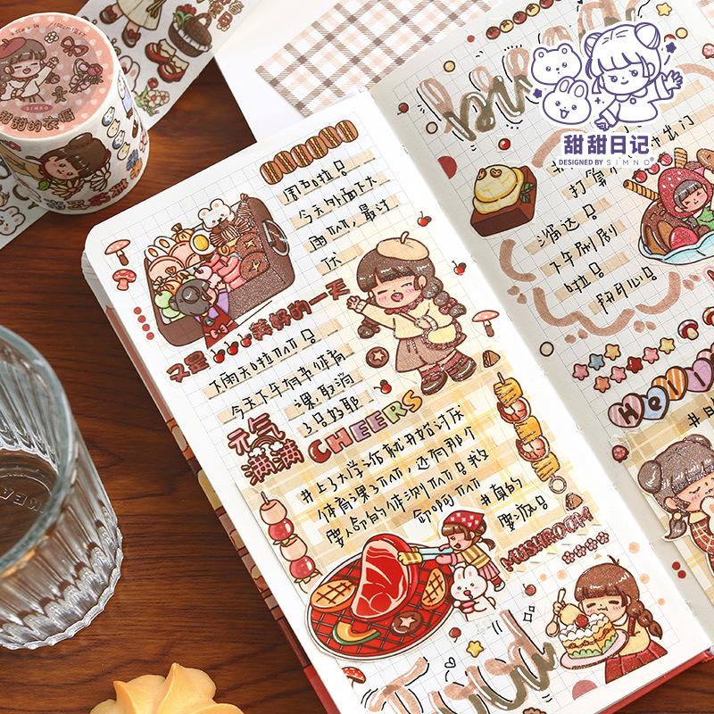 4.5*300cm 1roll Cute Cartoon Washi Tape Set, Kawaii Journal Decorations, DIY Scrapbooking Stickers for Girls