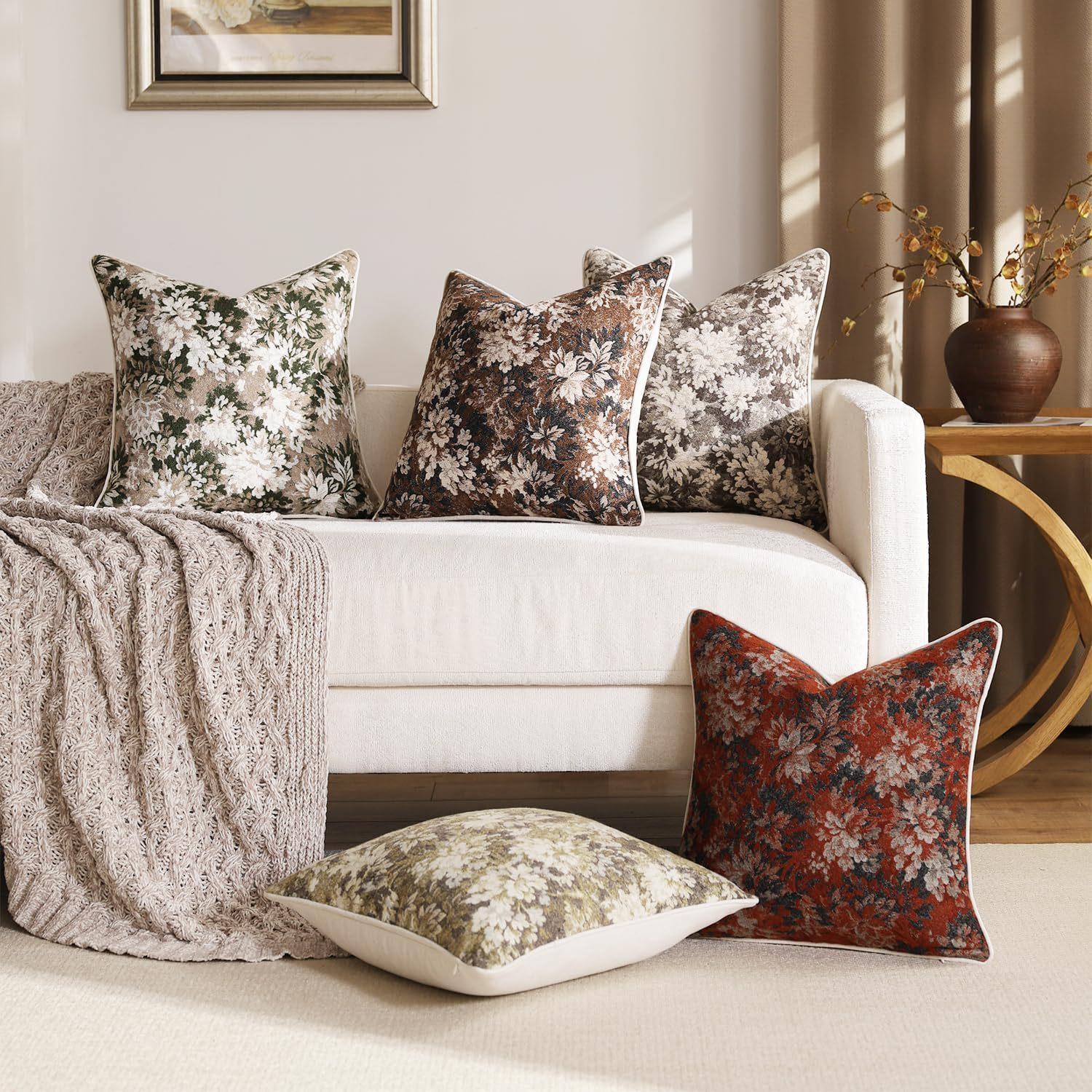Fast Charging Unisex Retro Floral Throw Pillow Cover Cojines 45X45 Chenille Yarn-Dyed Jacquard Square Pillowcase Decoration Sofa Cushion Covers