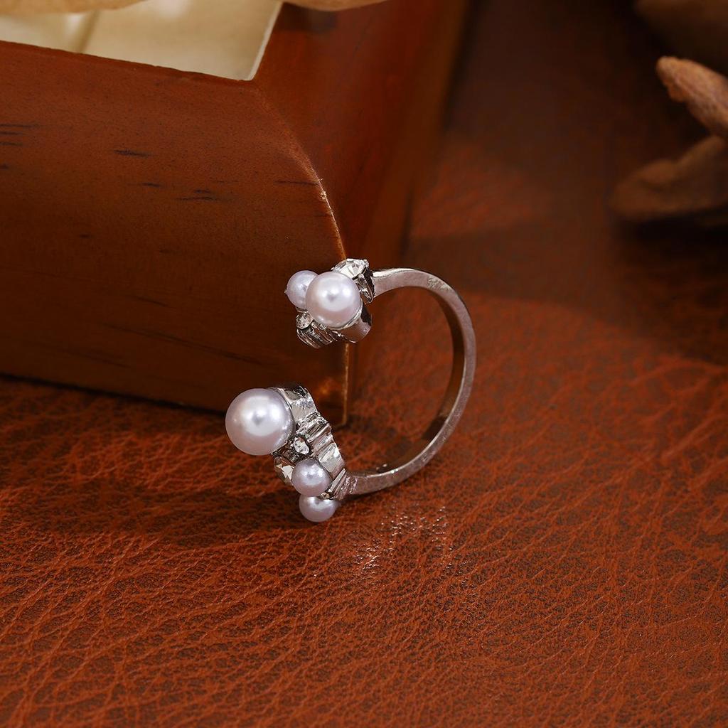 Diamond Pearl Adjustable Open Ring - Elegant, High-End Design