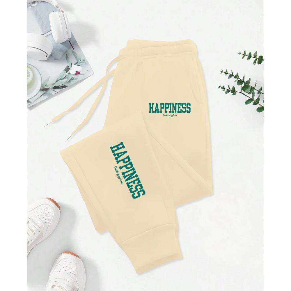 Happiness Letter Graphic Print Pattern Pants Woman Autumn Fashion Joggers Comfortable Warm Pants Fashion Jogging Pant