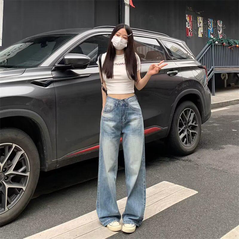 

Женские ретро летние джинсы широкие от бедра - Свободные, стройнящие, расклешенные брюки для фигуры типа груша 2XL светло-синий