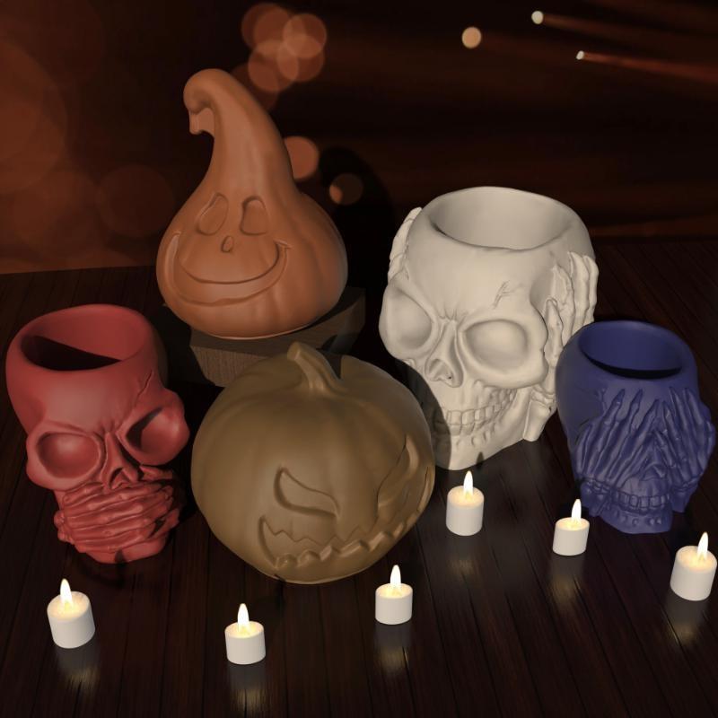 Diy Crystal Drop Glue Potted Gypsum Halloween Skull Silicone Mold Three-dimensional Pumpkin Decoration Mold