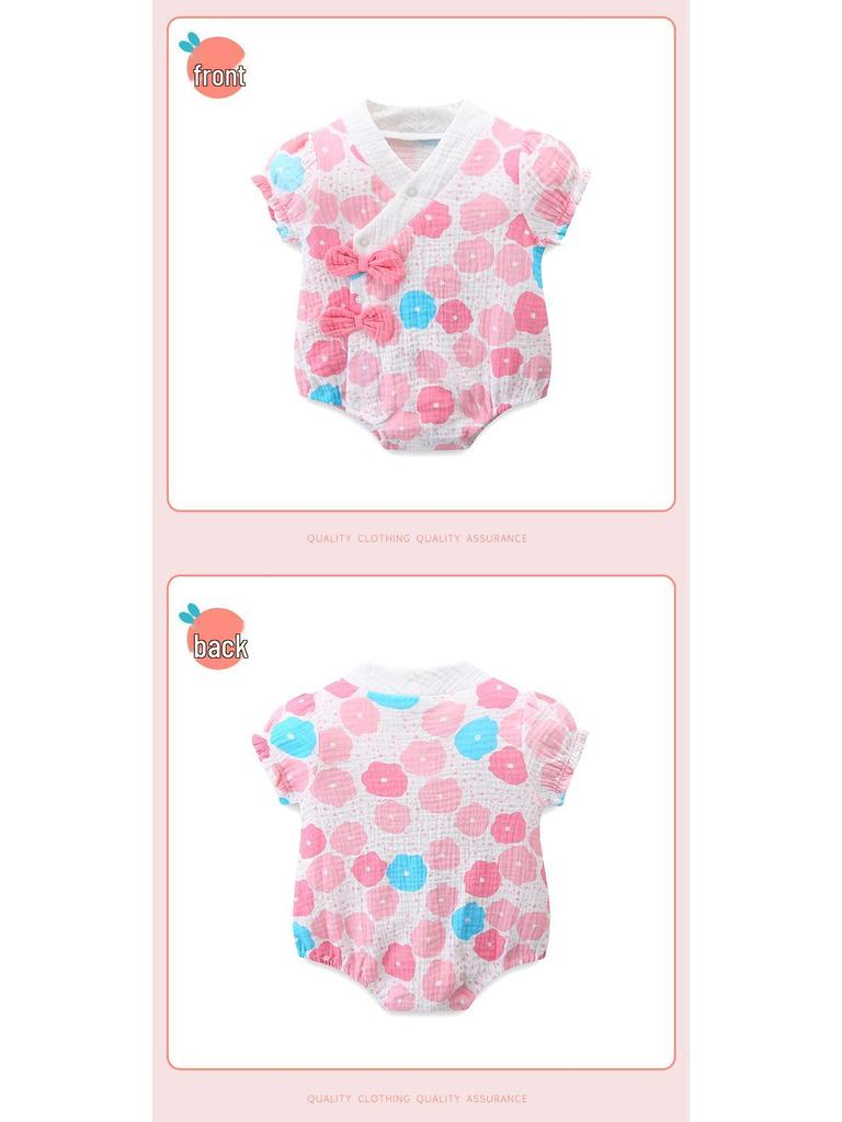 Salopetă Bebeluș Fetiță Bumbac Stil Coreean - Body de Vară Imprimat cu Închidere la Bază