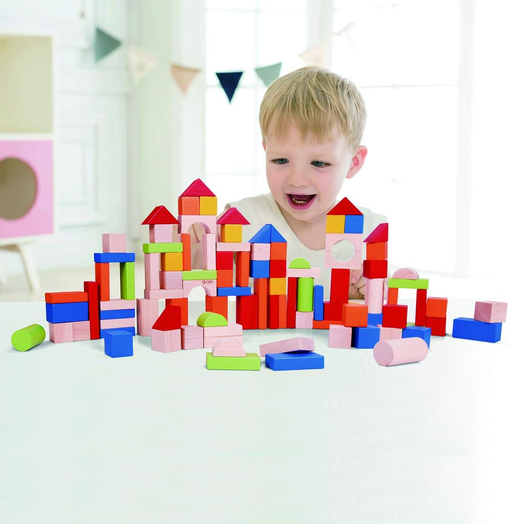 Classic World 100-Piece Building Block Set with Box, Colorful Wooden Toy, for Girls and Boys Ages 1, 2, 3, 4, and 5. Perfect as a Baby Gift,