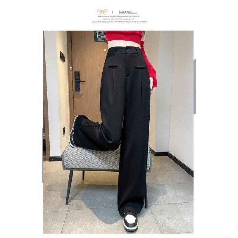 Grey Wide Leg Pants Women's Autumn and Winter New High Waisted Hanging Straight Tube Loose Slimming Sports Casual Floor Pants
