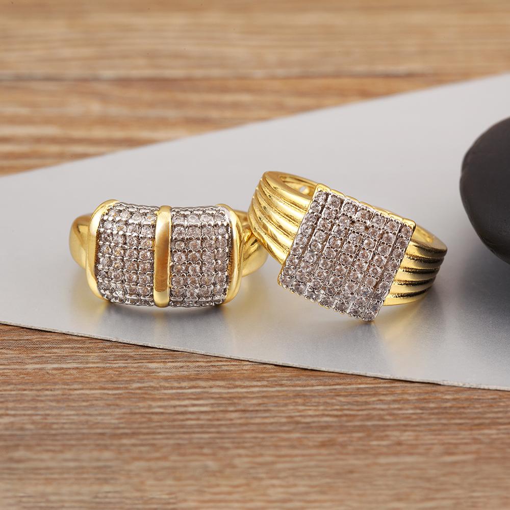 Nidin New Luxury Design Sparkling Zircon Charm Open Rings Adjustable 4 Styles For Male Female Couples Finger Jewelry Accessories