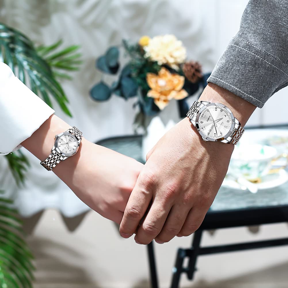 OLEVS Popular Pair Quartz Stainless Date Luminous Couple Watch Set Gift Couple's Watches, Watches, Movement, Diamond, Steel, Waterproof, Display,