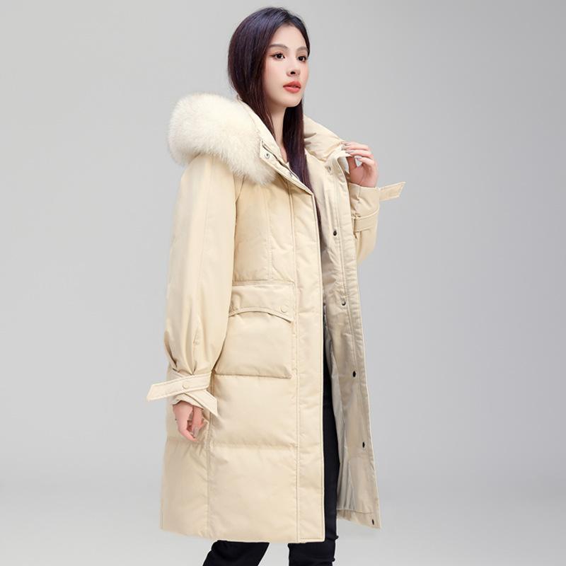 Winter women's down jacket medium and long loose big fox fur collar high-end duck down jacket