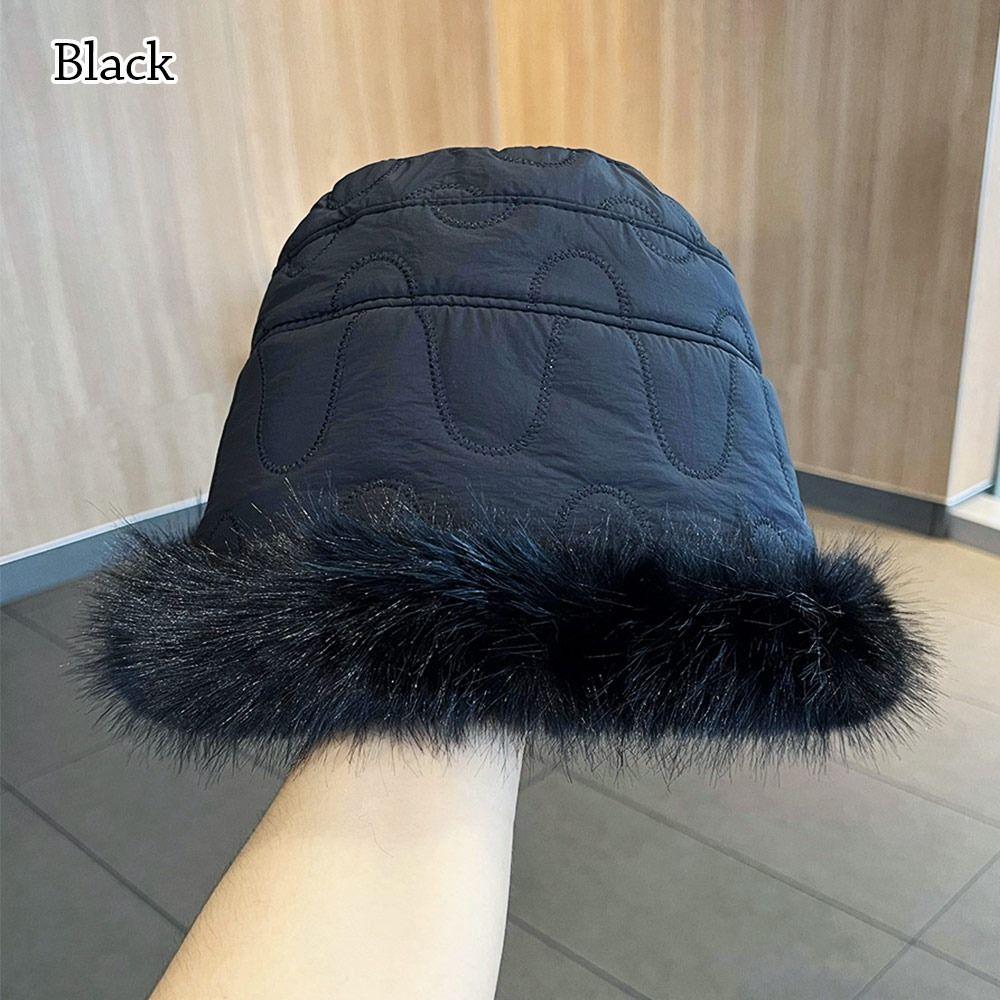 

Plus Velvet Plush Bucket Hat Thick Warm Sun Cap Outdoor Fisherman Cap for Women чёрный