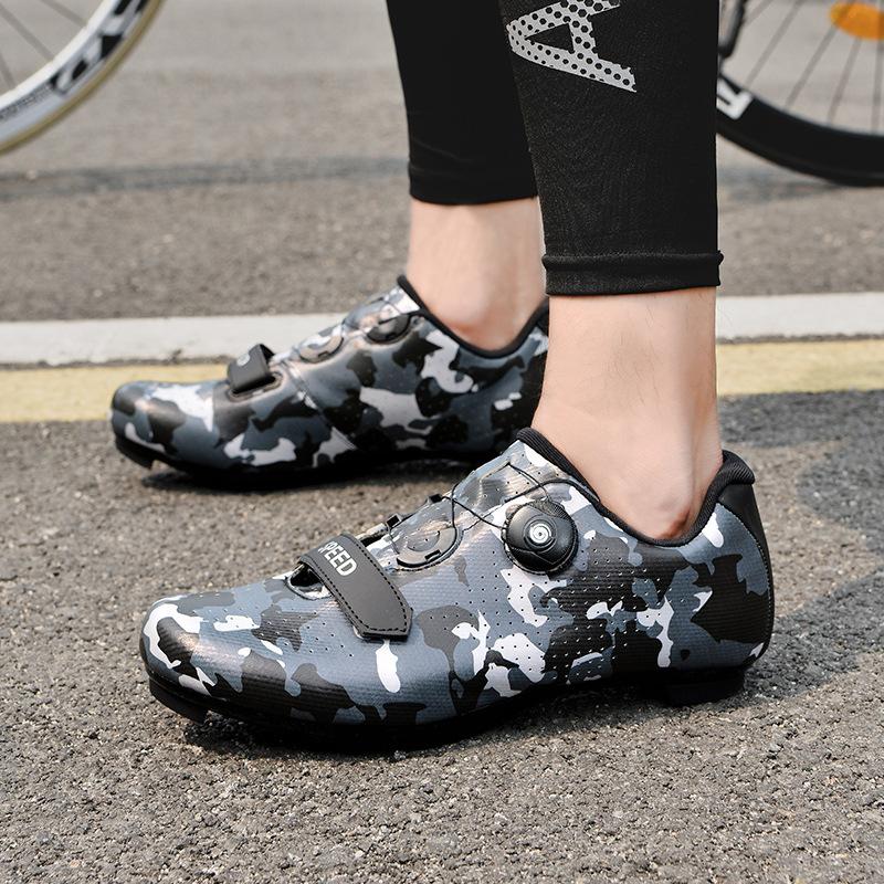 3348 Cycling Shoes Rotating Buttons No Lock Mountain Road Men's Women's Large Camouflage Couple