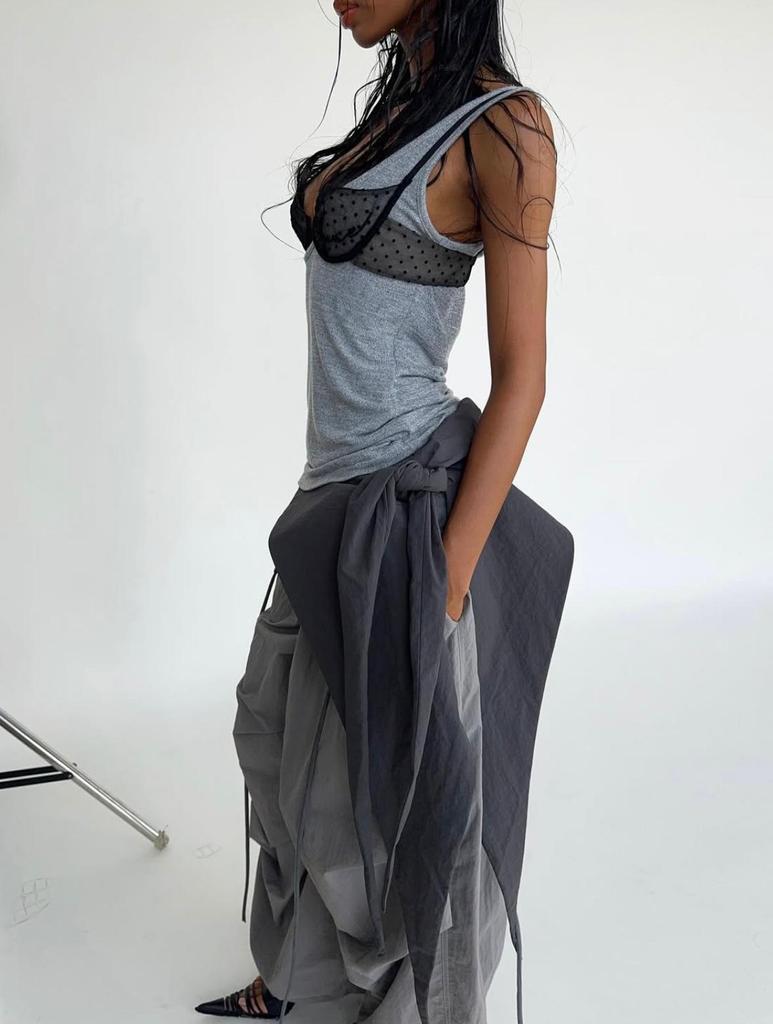 Women's American Street Grey Wide-Leg Scimitar Pants - Spring 2025 Sporty Casual Design