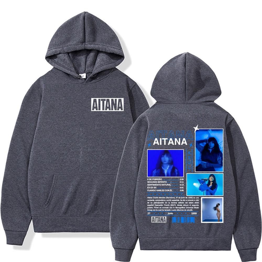 Singer Aitana Hip Hop Rock Print Hooded Men Women Retro Harajuku Street Blue Album Long Sleeve Warm Fleece Sweatshirt Clothing
