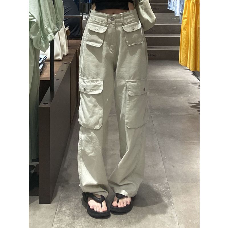 

Sha White Unifrom Denim Women s Summer Hip Hop Hiphop Straight-Leg Pants Small High Waist Slim-Fit Wide-Leg Pants Sand white pants 156-165 XL
