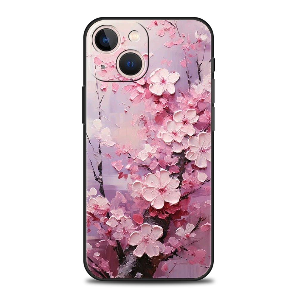 Luxus Handyhülle Für Apple iPhone 11 15 14 Pro MAX 12 13 7 8 Plus X XR XS MAX SE Silikon Schwarze Hülle Funda Kirschblütenbaum