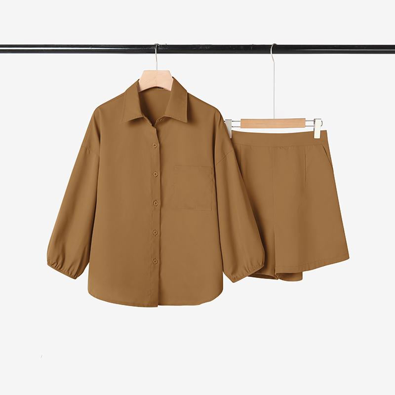 

ZANZEA Женская блузка с рукавом 3/4 и шорты Летние костюмы-двойки 5XL хаки