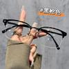 Retro fashion square frame metal glasses frame male ruffian handsome half frame eyebrow frame can be equipped with myopia anti-blue light glasses 