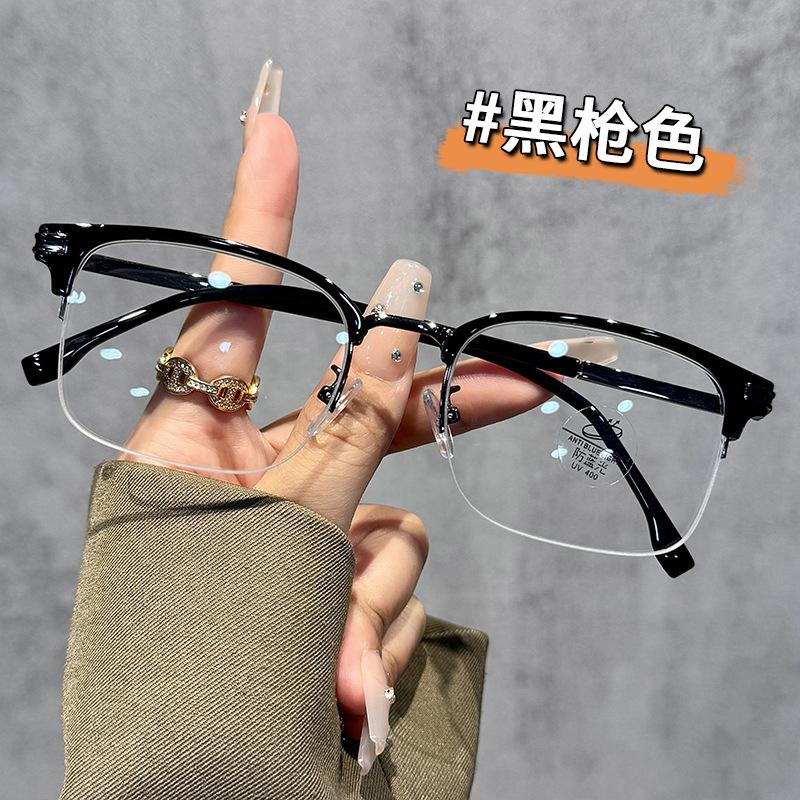 Retro fashion square frame metal glasses frame male ruffian handsome half frame eyebrow frame can be equipped with myopia anti-blue light glasses