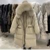 Fur Collar Duck Down Coat Outerwear Long Puffer Coat Warm Fluffy Parkas Loose Winter Coat Women