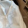 White heavy industry embroidered linen shirt top women's spring new design sense casual temperament simple shirt