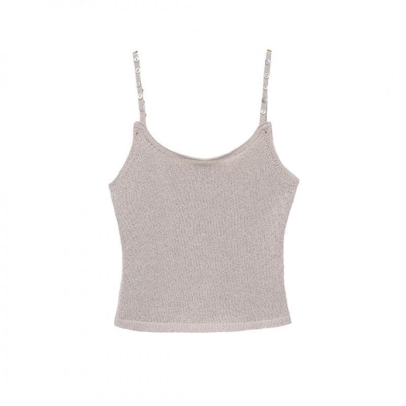 2026 Spring European Style Knit Camisole with Round Neck and Button Detail Medium