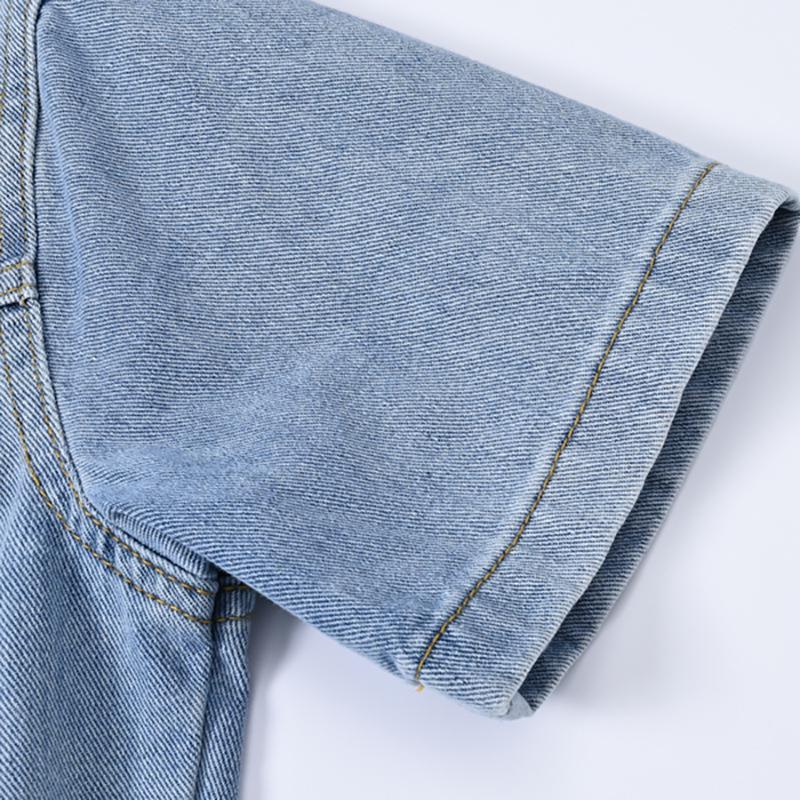Giacca da donna in denim leggero a maniche corte - Esclusiva estiva, Camicia trendy di alta gamma
