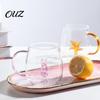 Wiederverwendbarer Glasbecher Handgefertigt Tierpflanzenform Transparent Wassertexturiert Trinkbar Niedlich Kaffee Milchgetränk mit buntem Griffbasis Becher