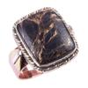 Natural Black Copper Turquoise 925 Sterling Silver Jewelry TwoTone Ring S.9 E7I82
