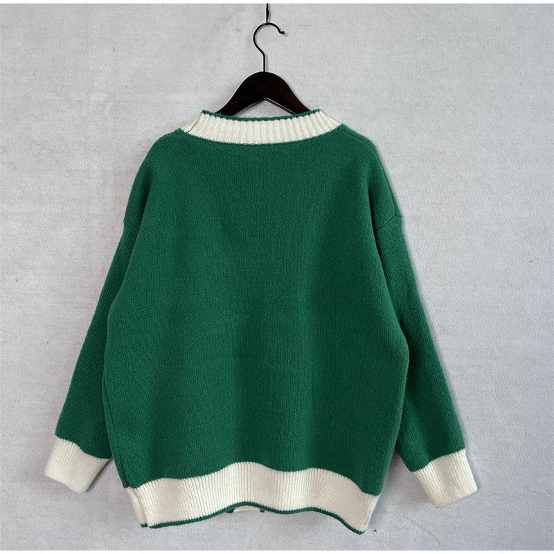 Knitted Cardigan Women V-neck Sweater Autumn Winter Single Breasted Coats Fashion Long Sleeve Panelled Casual Outerwear