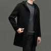 Men's Mid-Length Double-Sided Pure Wool Hooded Coat - Autumn/Winter Trendy Youth Outerwear