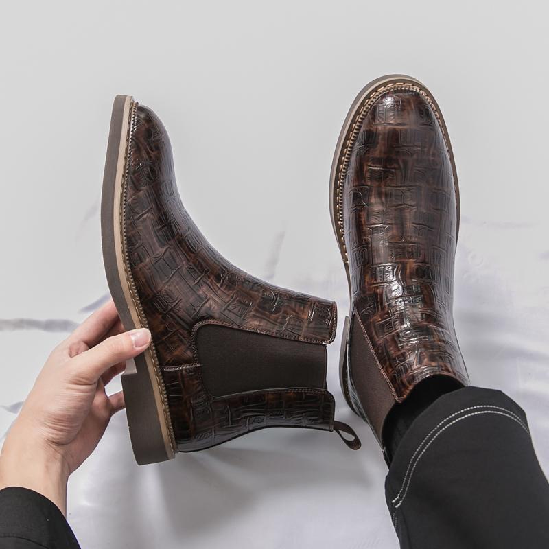 Designer New Men's Quality Pointed Crocodile Pattern Leather Casual Ankle Boot Male Winter High Tops Shoes Zapatos Hombre