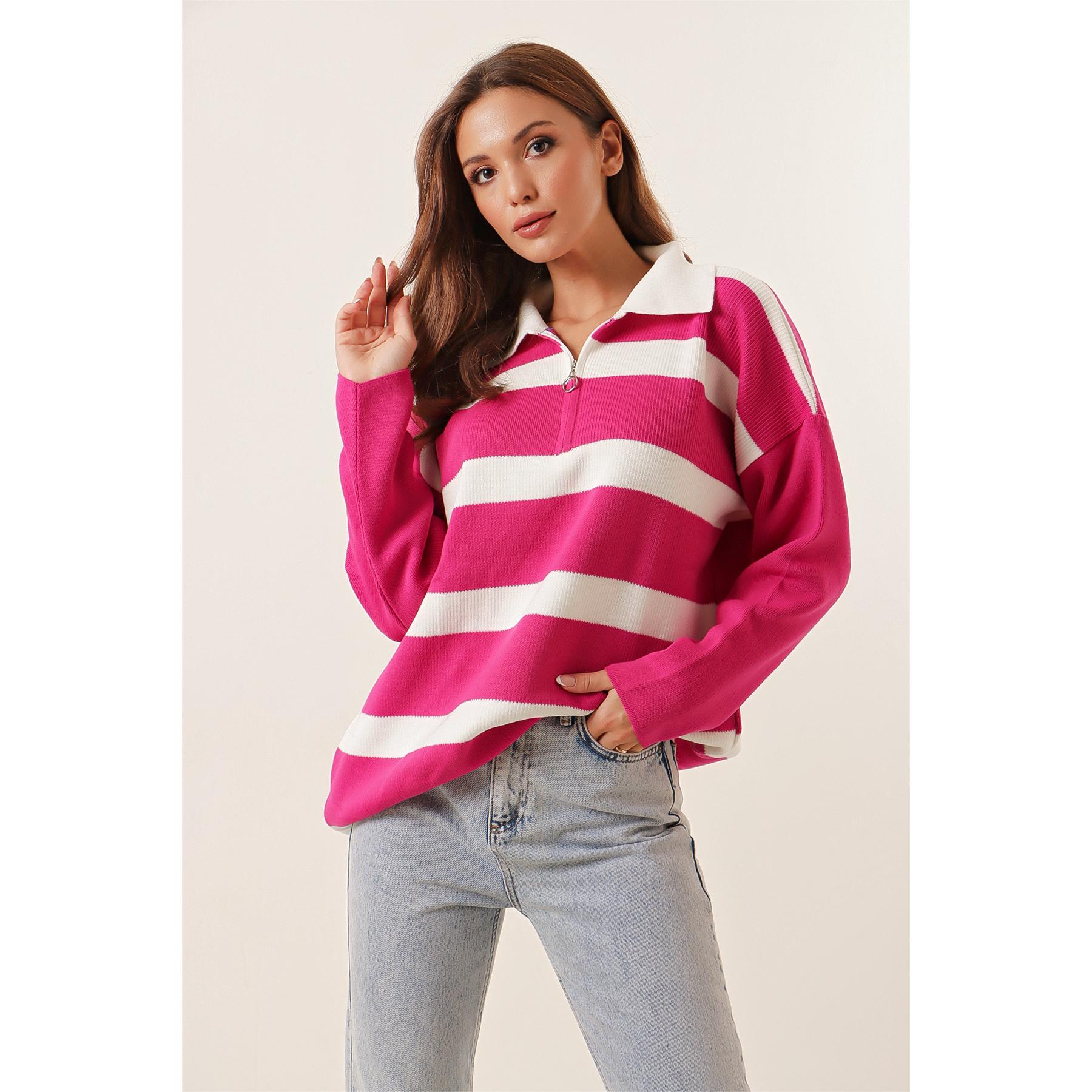 

Полосатый акриловый свитер с молнией