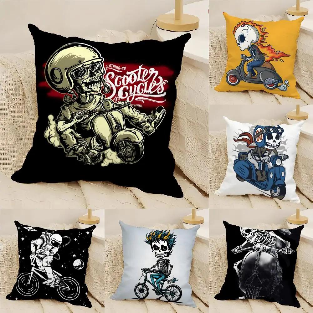 Funny Cool Skull Motorcycle Pattern 1 Pillow Case Linen Cushion Covers For Decorative Sofa Home Pillows Case Car Chair