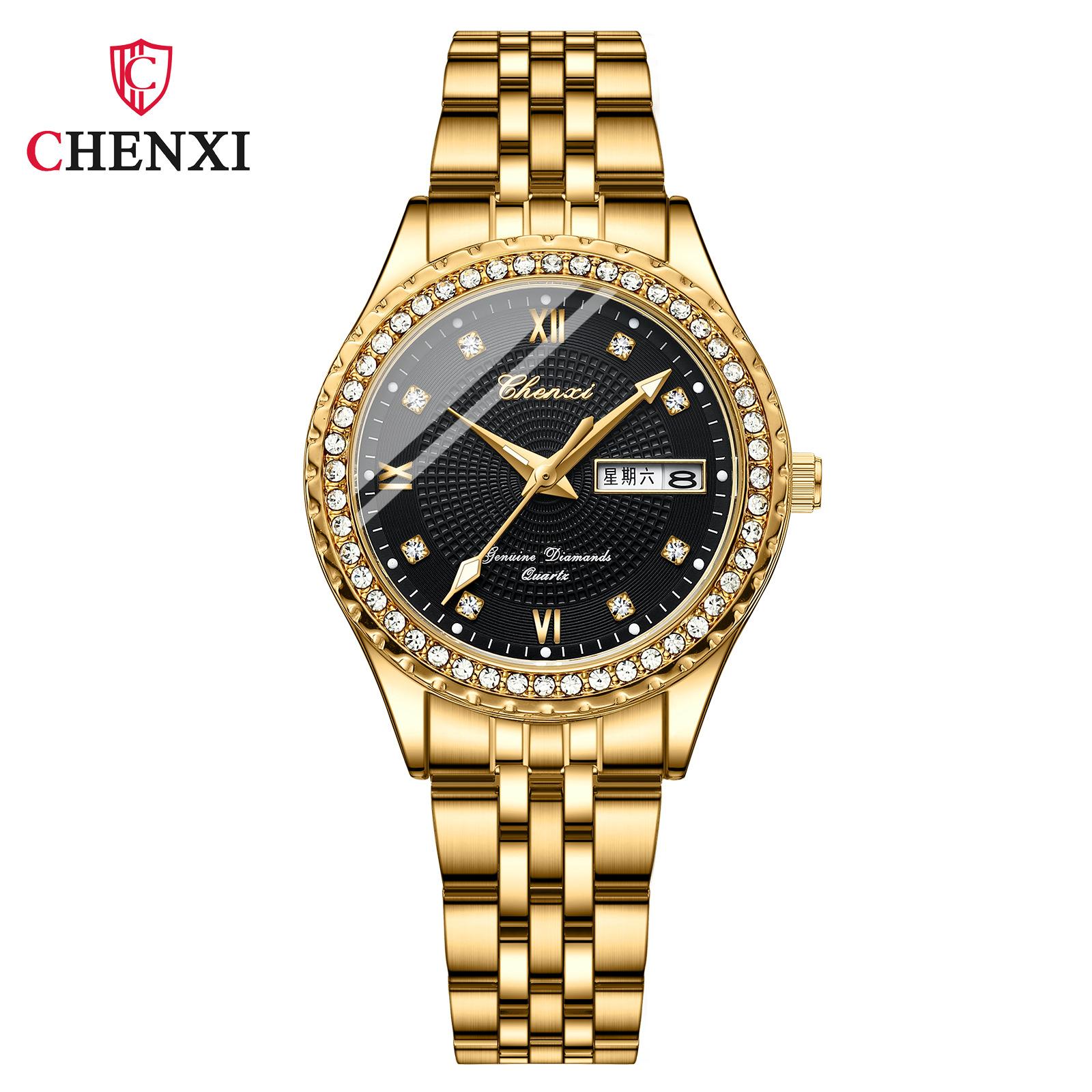 

Новые роскошные женские часы высшего бренда с коробкой, женские кварцевые часы золотого цвета с двойным календарем