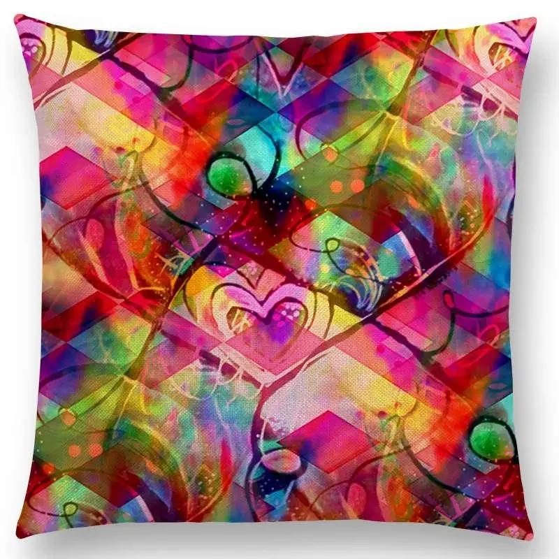 Butterfly Dream Love Flowers Sofa Throw Pillow Case Soul Heart Tulip Golden Circles Floral Stained Glass Colorful Cushion Cover