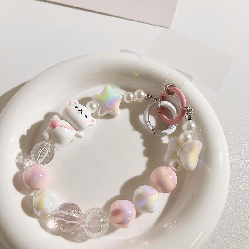Cartoon Bear Love Beads Chain Mobile Phone Lanyard Short Styles Pendant Keychain Pendant Anti-fall Hanging Cord Jewelry Straps